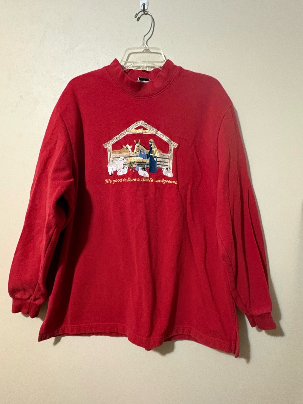 BonWorth vintage Red Pullover Sweatshirt Christmas Nativity size lg xl